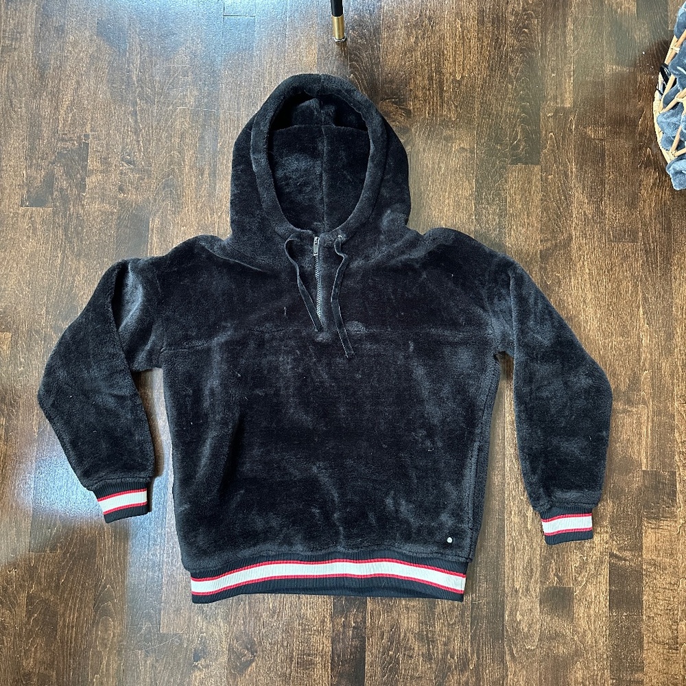 UGG Kailani Black Velvet Quarter Zip Hoodie, XS
